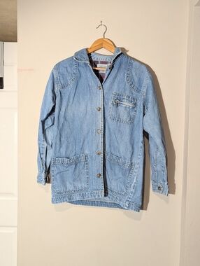Vintage Cabin Creek Denim Chore Coat Plaid Lined Barn Jacket Small